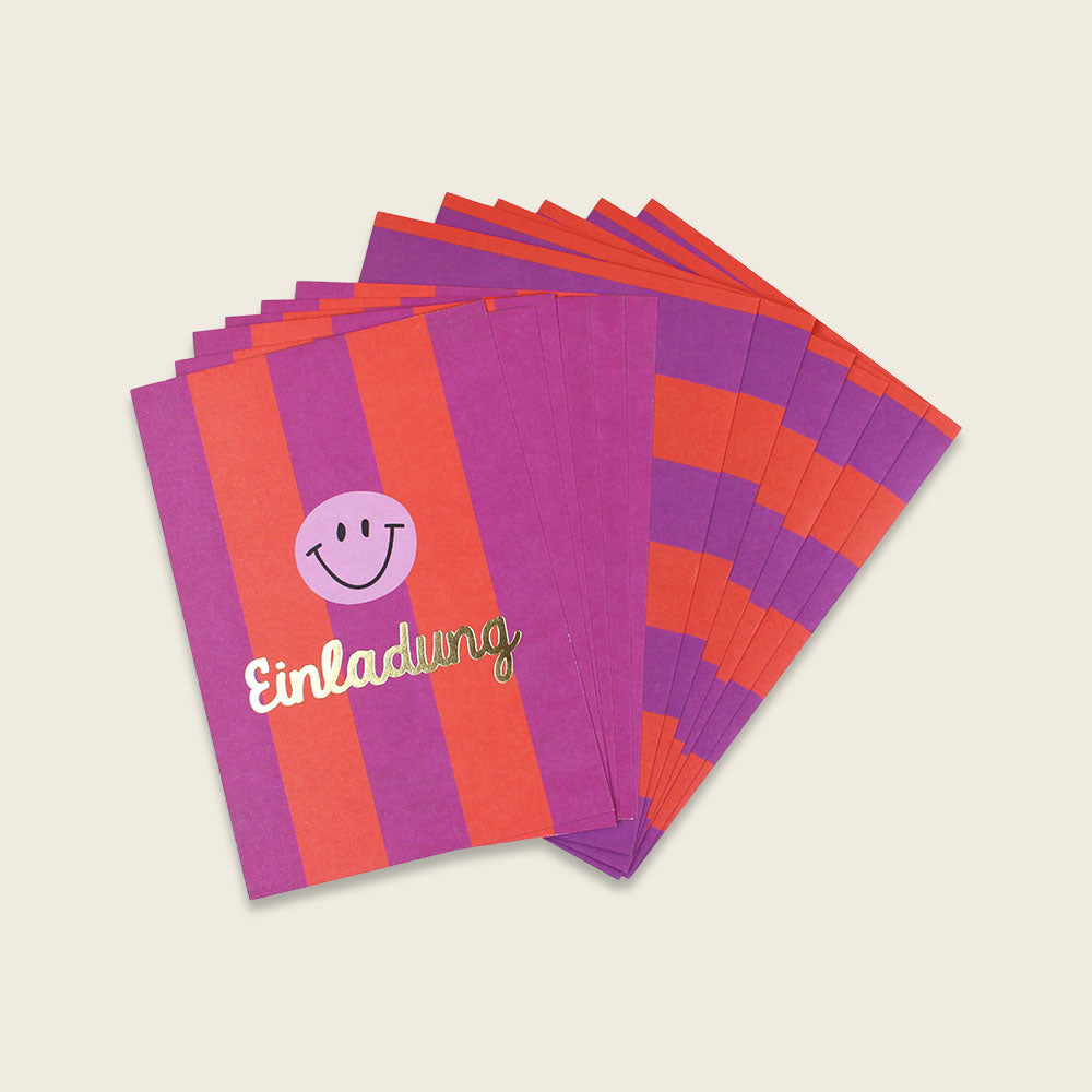 Ava&Yves 6 Einladungskarten mit Umschlag, rot lila