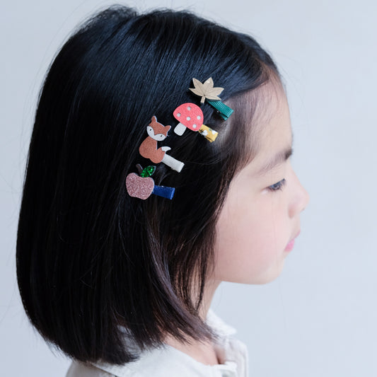 Mimi & Lula Herbst Wald Mini Haarclips, Fuchs, Fliegenpilz, Apfel, 6er Pack