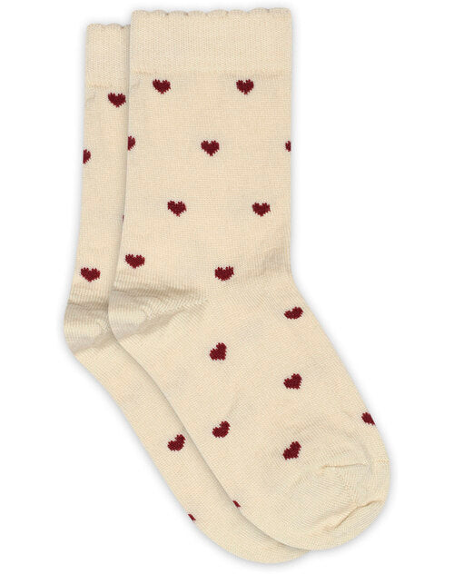 Mp Denmark Socken mit Wollanteil, beige mit roten Herzen