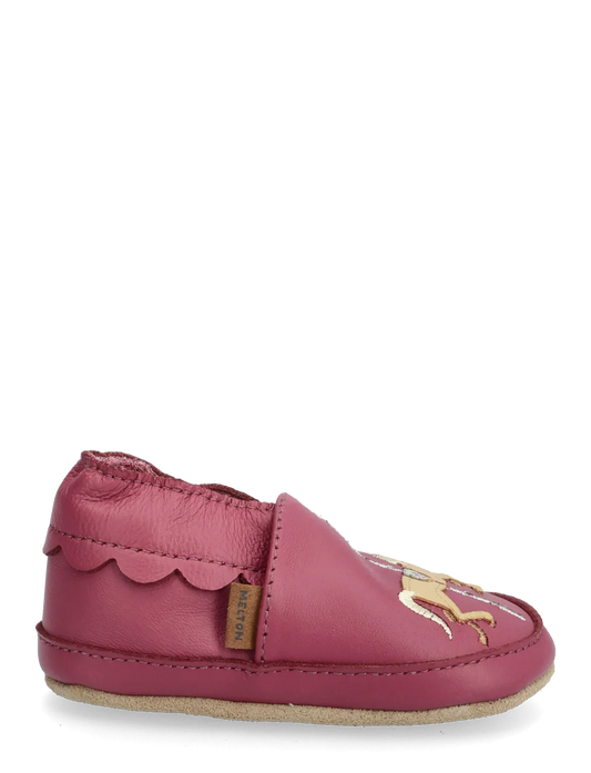 Melton Leder-Krabbelschuhe, Lederschühchen Karussel Pferd pink