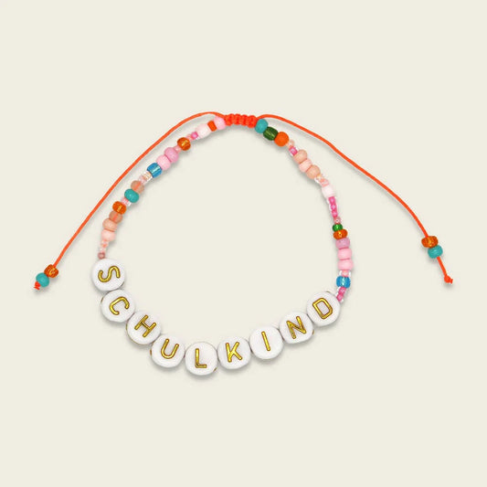 Ava&Yves Perlenarmband Schulkind orange/rosa, Beutel in hellblau/weiß