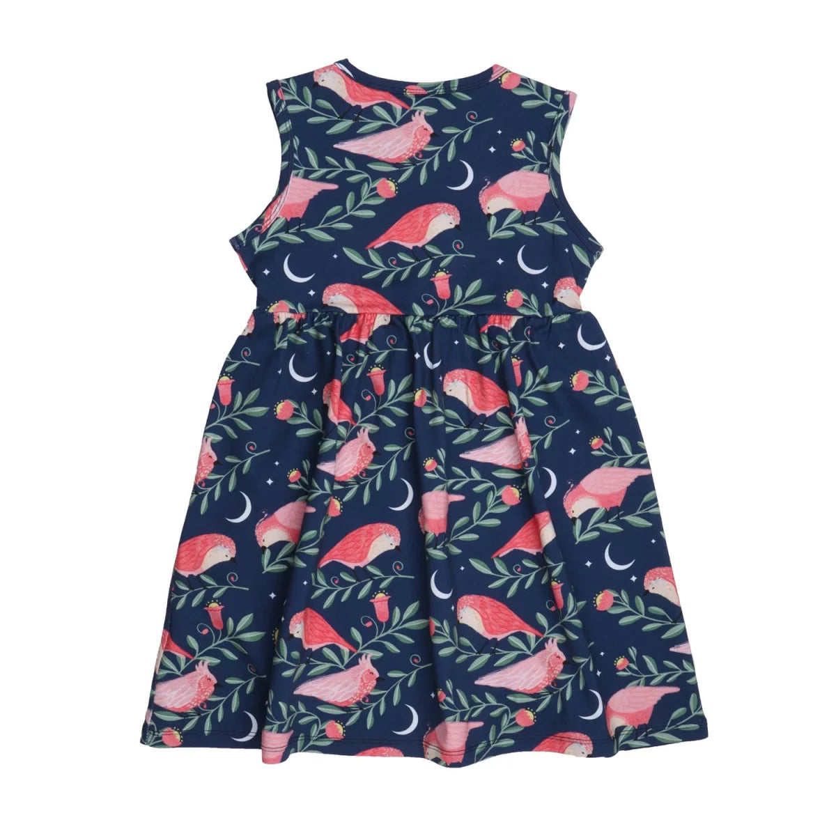 Walkiddy trägerloses Kleid Pinky Birds dunkelblau