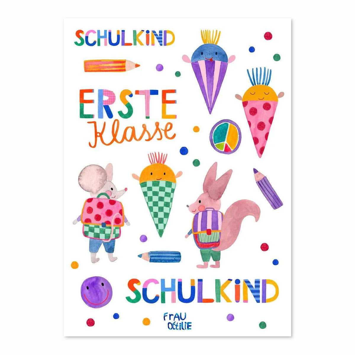 Frau Ottilie Lustige Kindertattoos Erste Klasse, Schulkind, rot, Maus Eichhörnchen