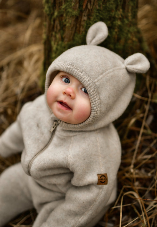 Mikk-Line Babyoverall mit Ohren, Melange Offwhite