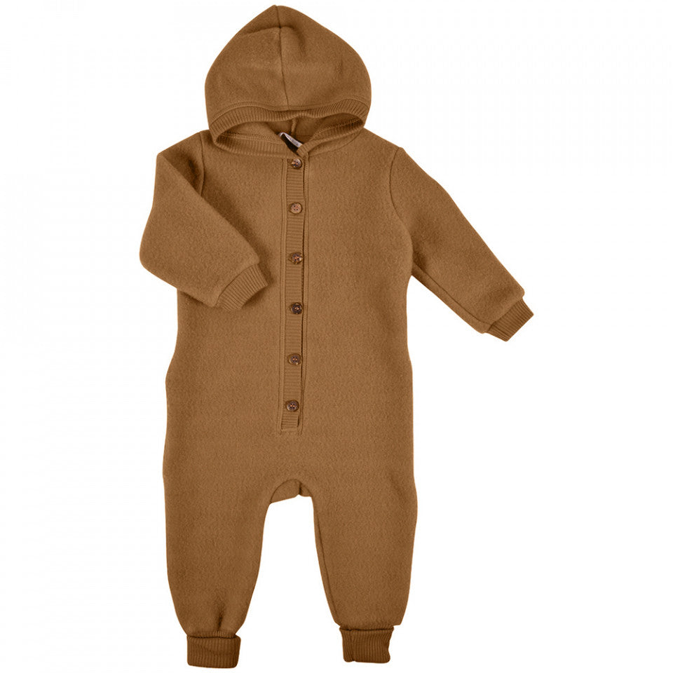 Mikk-Line Babyoverall mit Kapuze, Wollfleece, Rubber, braun