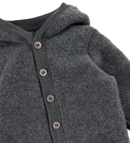 Mikk-Line Babyoverall mit Kapuze, Wollfleece, Anthracite Melange, dunkelgrau
