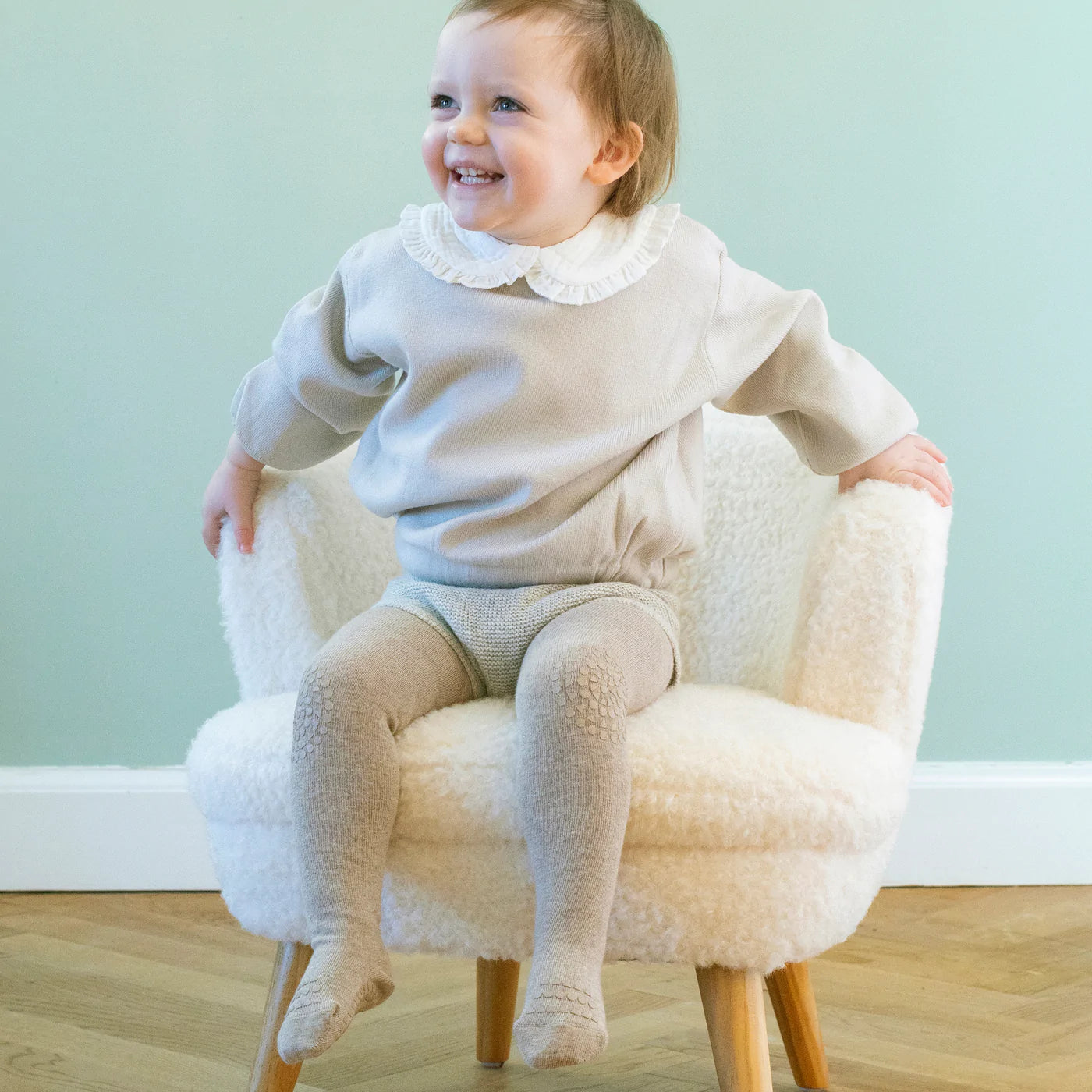 GoBabyGo Krabbelstrumpfhose aus Wolle Sand