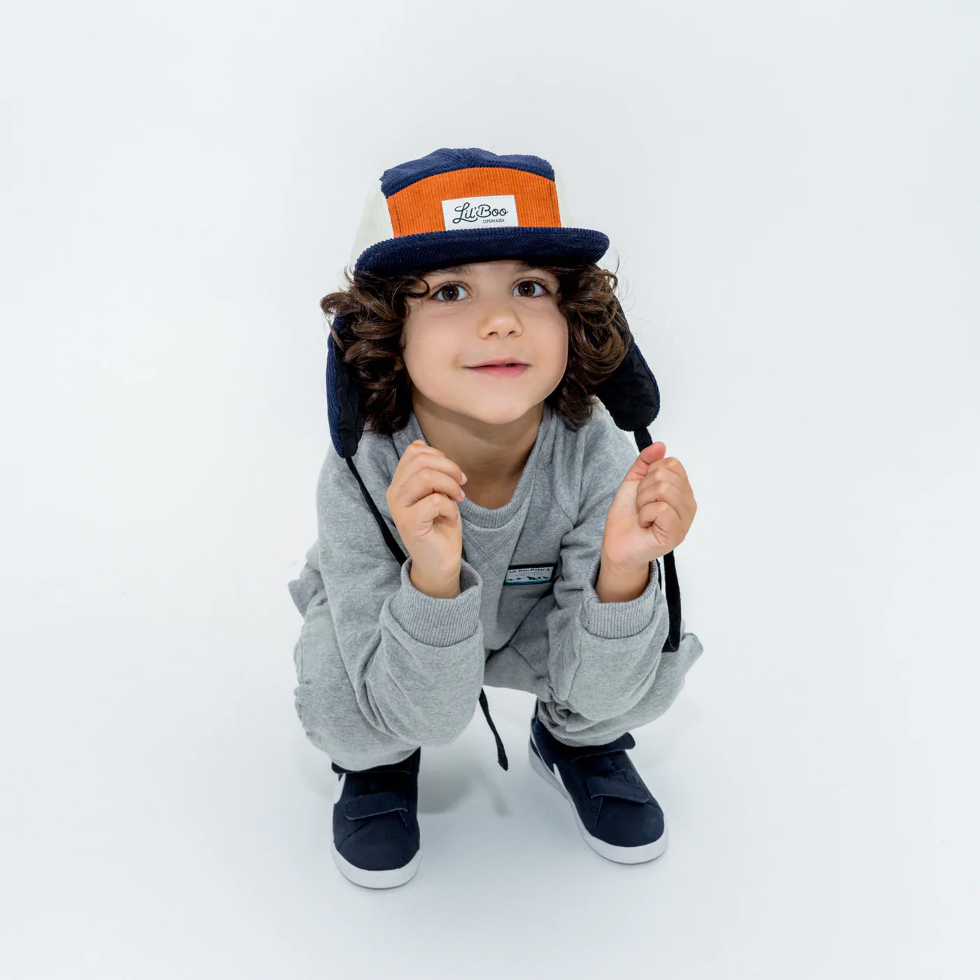 Lil Boo Block Cord-Cappy mit Ohrenwärmer, navy caramel