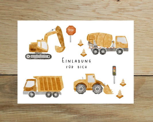 Heeaven Einladungskarte Baustelle Kindergeburtstag