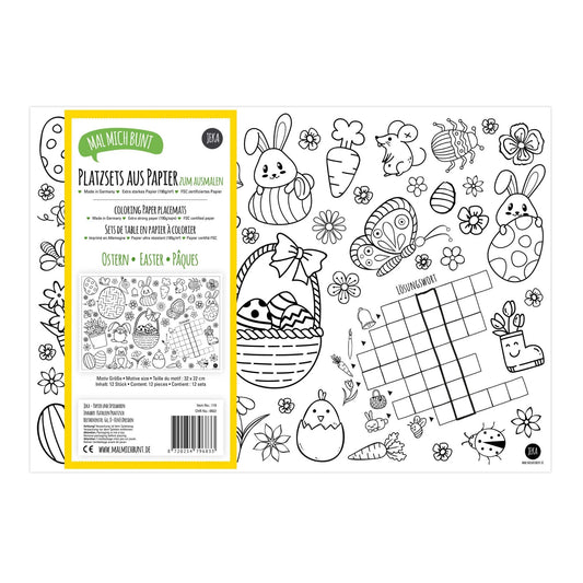 Mal Mich Bunt, Platzsets zum Ausmalen, Ostern 12er Pack