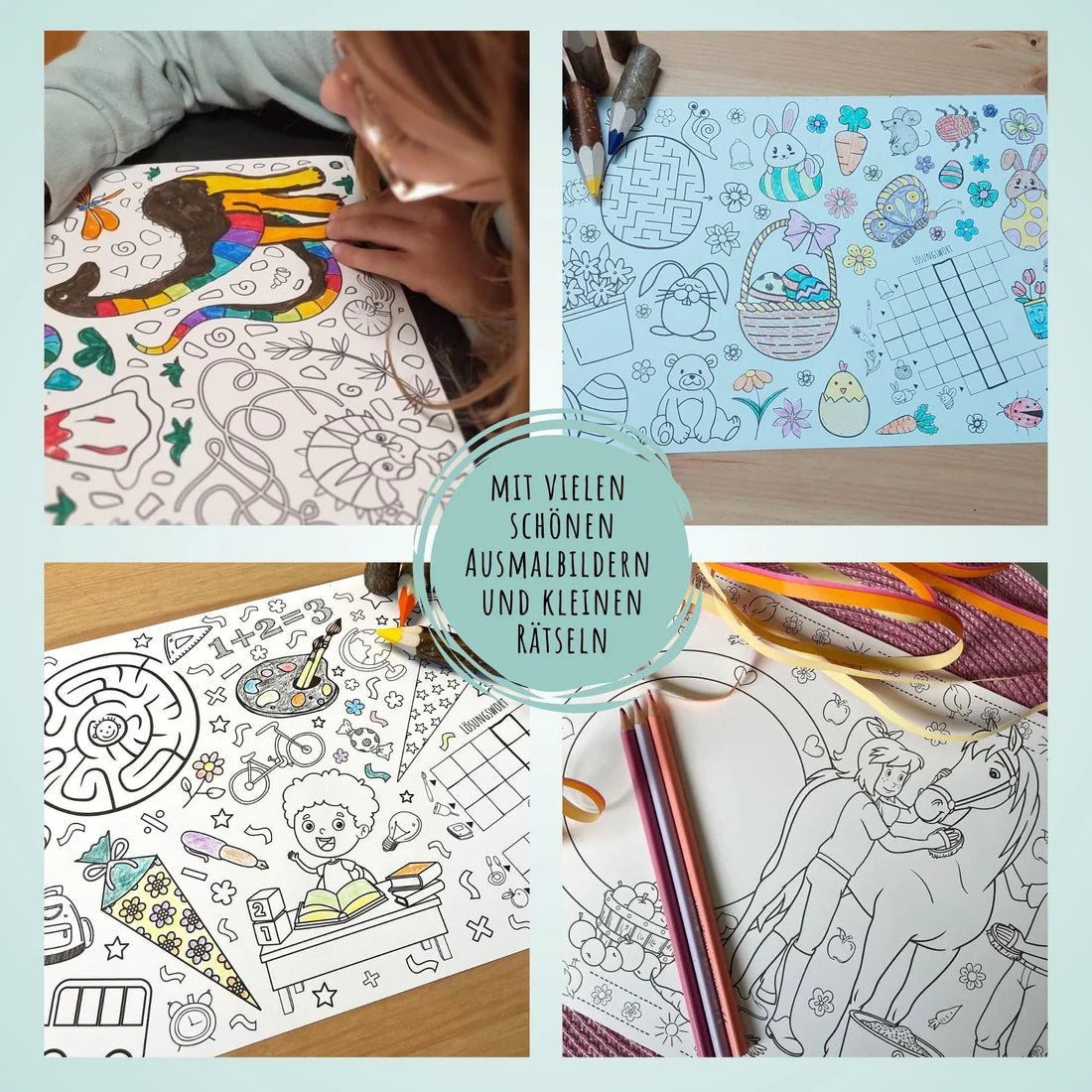 Mal Mich Bunt, Platzsets zum Ausmalen,Schulanfang 12er Pack