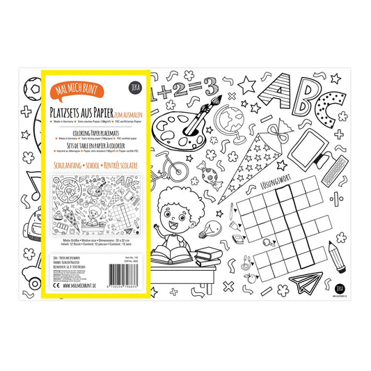 Mal Mich Bunt, Platzsets zum Ausmalen,Schulanfang 12er Pack