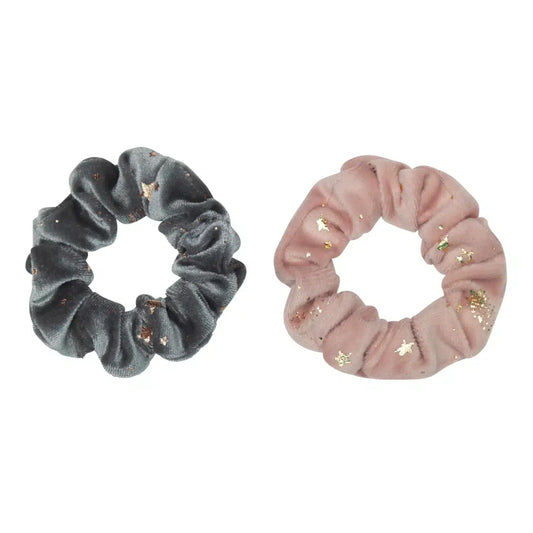 Mimi & Lula Scrunchies Haargummies, Velvet Starry, rosa grau Samt mit goldenen Sternen 2er Pack