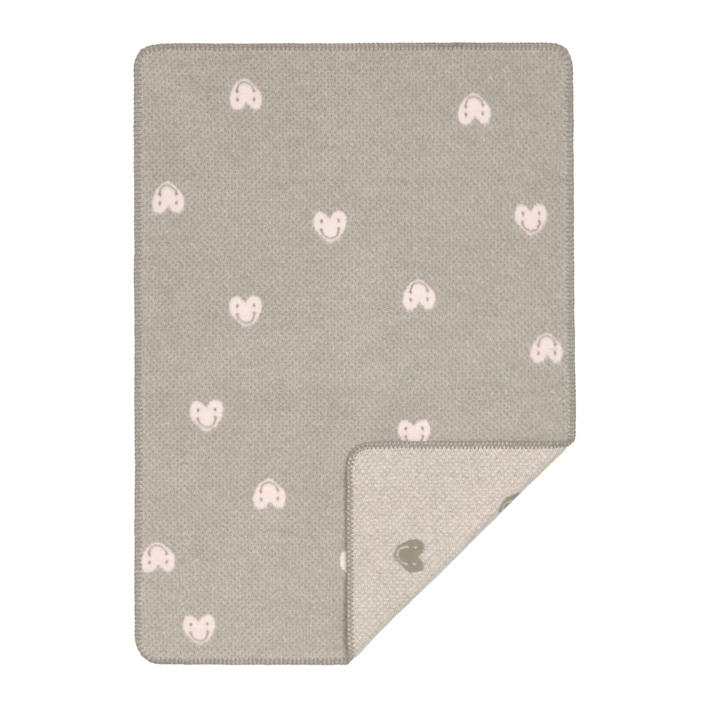 Lässig Babydecke grau rosa mit Herzen, BioBaumwolle