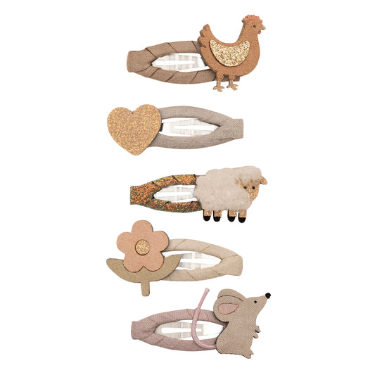 Mimi & Lula Mini Haarspangen Bauernhof, Schaf, Huhn, Maus, Clic Clacs 5er Pack