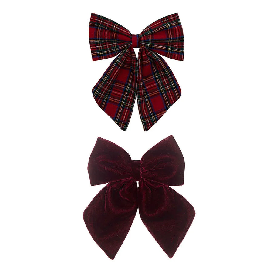 Mimi&Lula Schleifen-Haarspangen 2er-Pack, Weihnachten, kariert rot