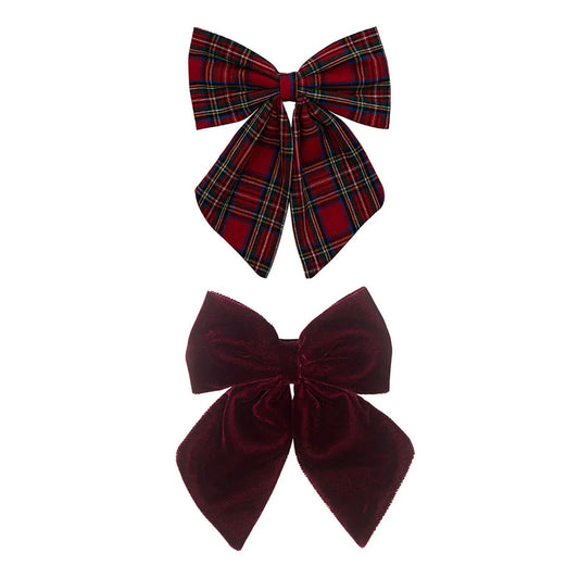 Mimi&Lula Schleifen-Haarspangen 2er-Pack, Weihnachten, kariert rot