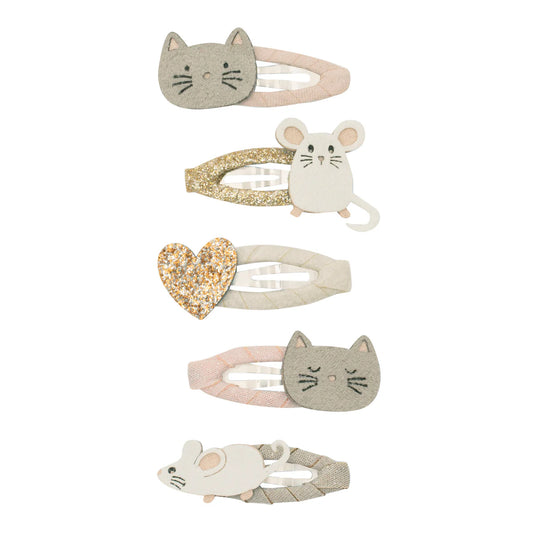 Mimi & Lula Mini-Haarspangen Katze und Maus, 5er Pack