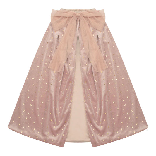 Mimi & Lula Glinda Hexenumhang rosa Samt, Cape, mit goldenem Mond und Sternen