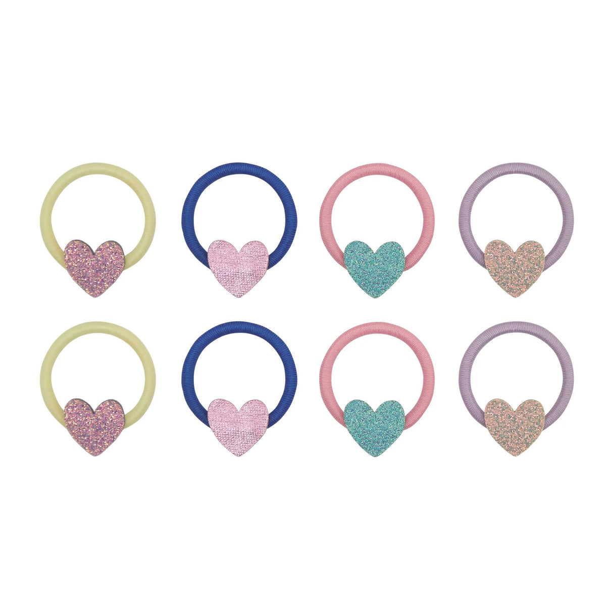 Mimi & Lula Mini Scrunchies, Haargummies 8er Pack, Herzen blau pink lila mit Glitzer