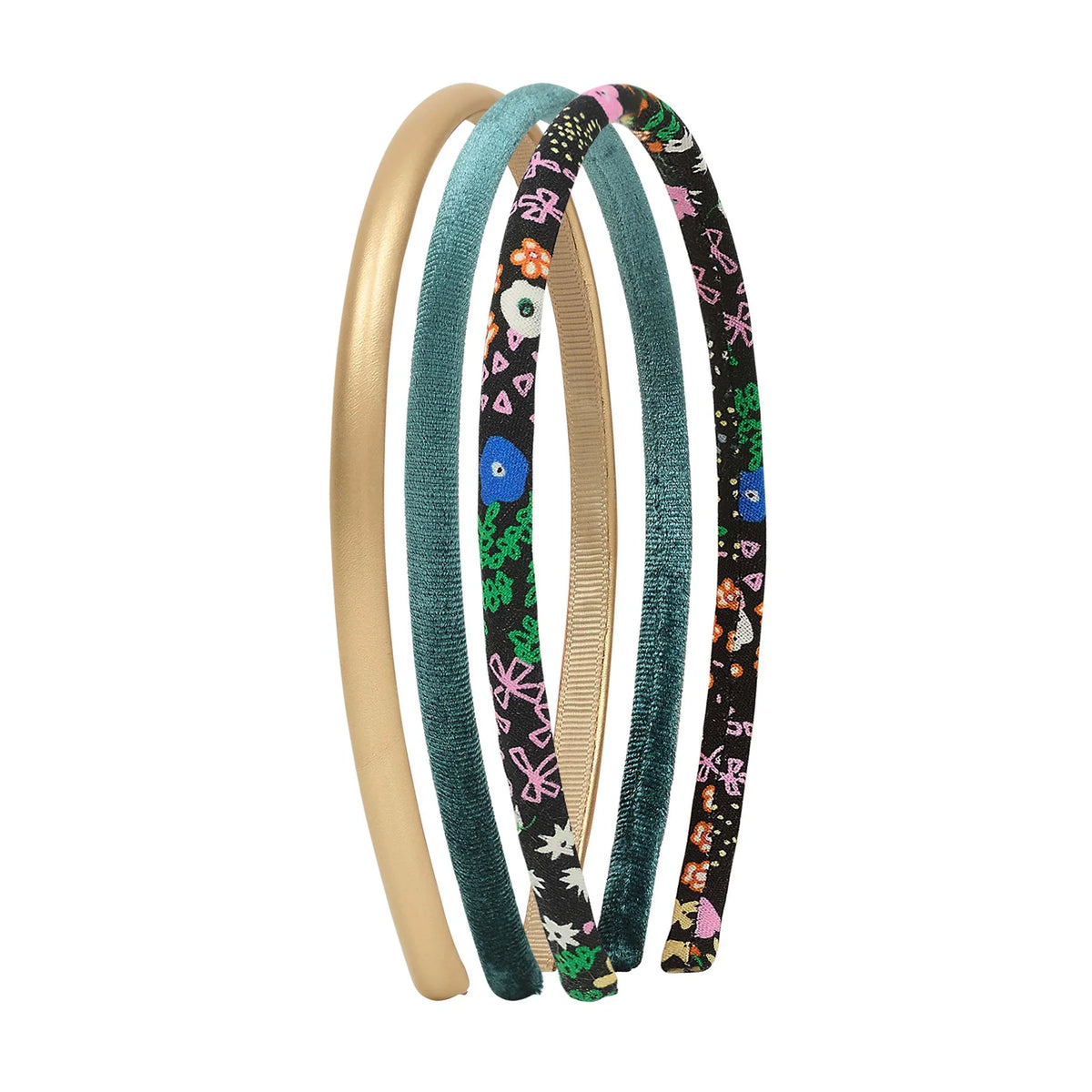 Mimi & Lula Haarreifen Blackberry Alice Pack 3er Pack geblümt, gold, blau Samt