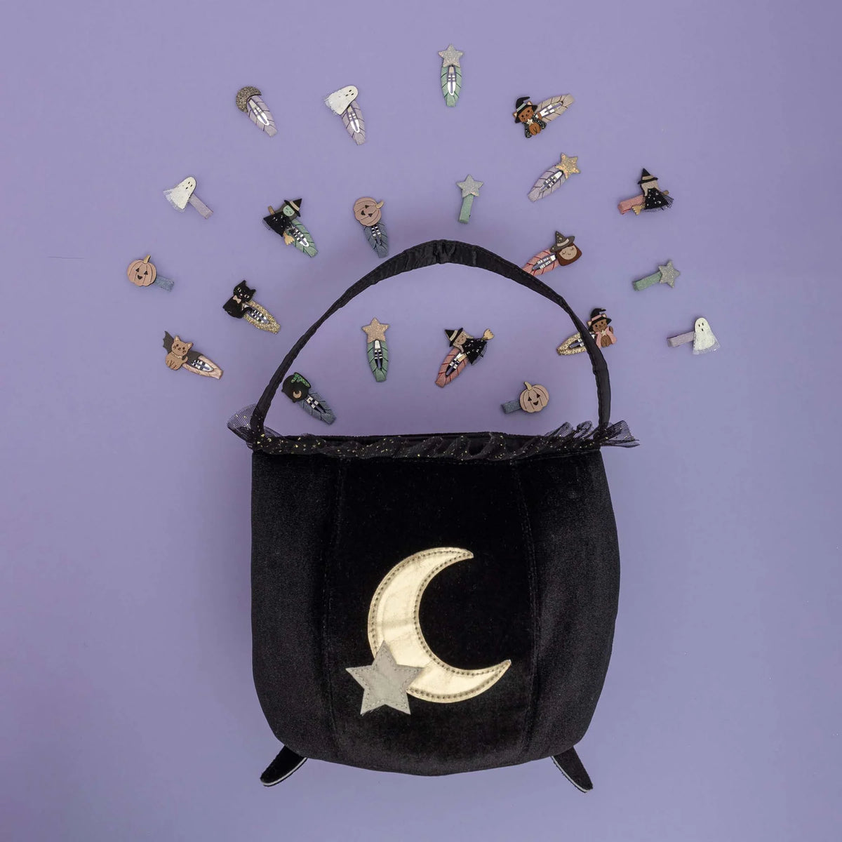 Mimi & Lula Black cauldron trick or treat bag, Korb für Halloween, schwarz, Hexenkessel schwarz