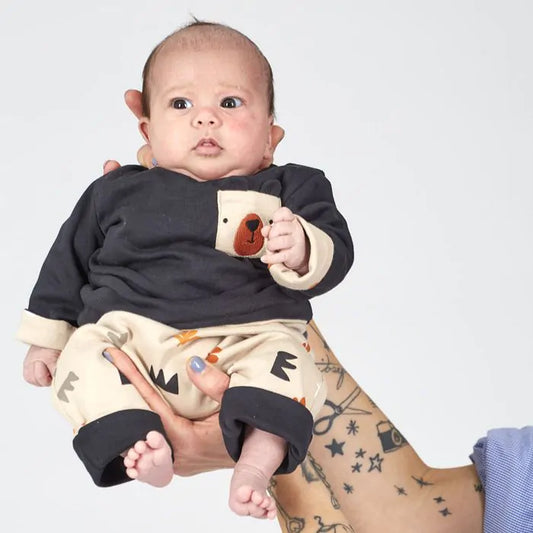 Sense Organics Felix Baby Wendeshirt Black+Bear/ Abstract shape