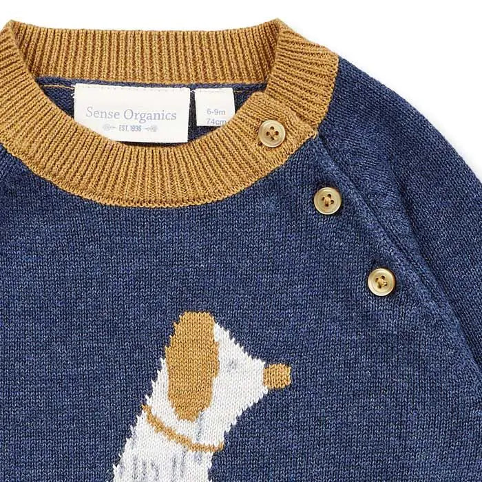 Sense Organic Victor Baby Strickpullover mit Hund dunkelblau