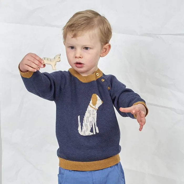 Sense Organic Victor Baby Strickpullover mit Hund dunkelblau