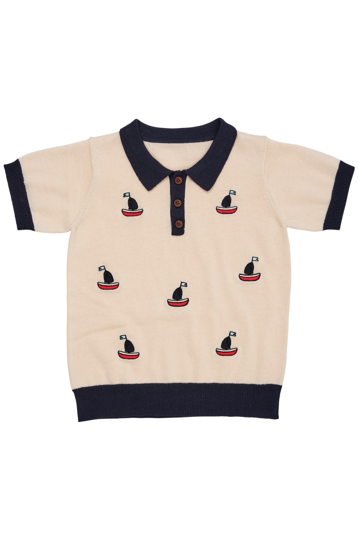 Copenhagen Colors Polo, Shirt mit Booten in Cream und Marineblau
