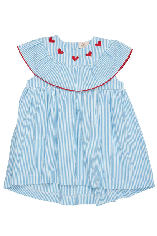 Copenhagen Colors Seersucker Kleid mit Herzen, sky blue, cream stripe