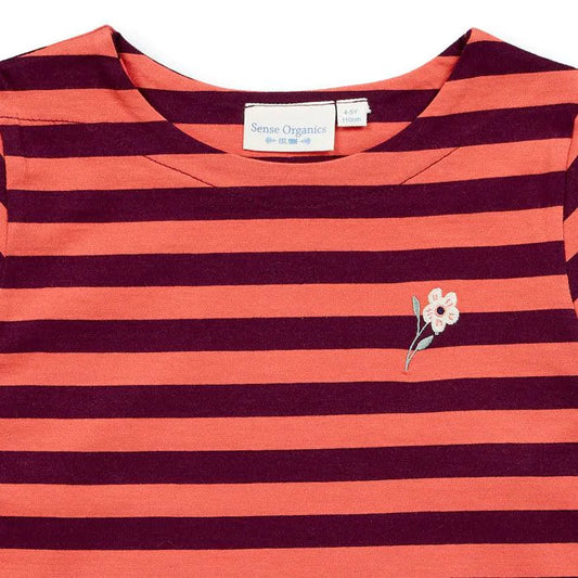 Sense Organics Aluna Shirt Longsleeve, coral-plum stripes + flower, lila koralle gestreift