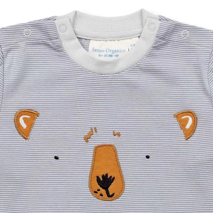 Sense Organics Elan Baby Shirt Langarmshirt, grey-light grey stripes + Bear