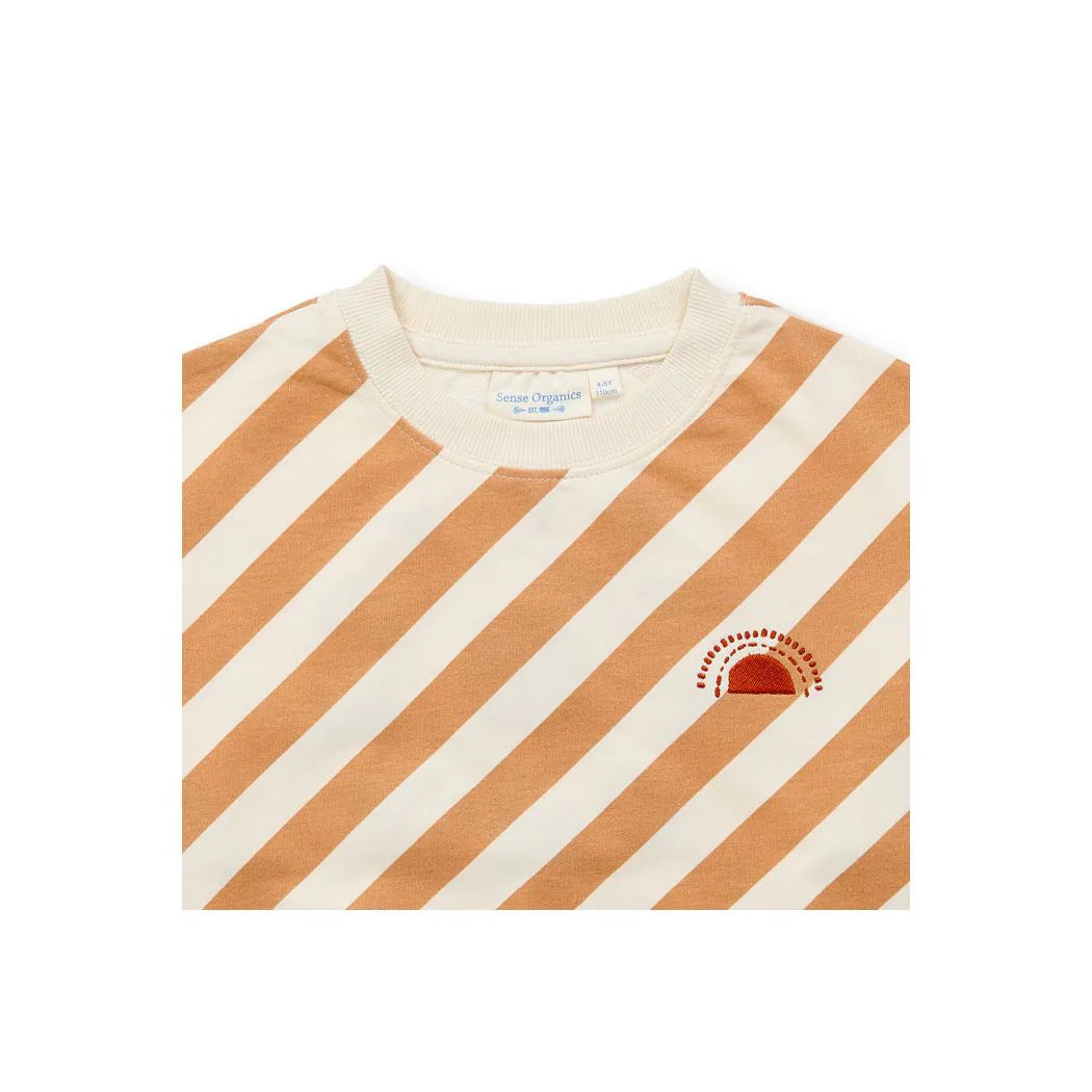 Sense Organics Dari Sweatshirt caramel stripes + Slogan Sun