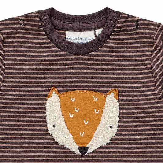 Sense Organics Elan Baby Shirt, dark brown stripes + Fox, Fuchs