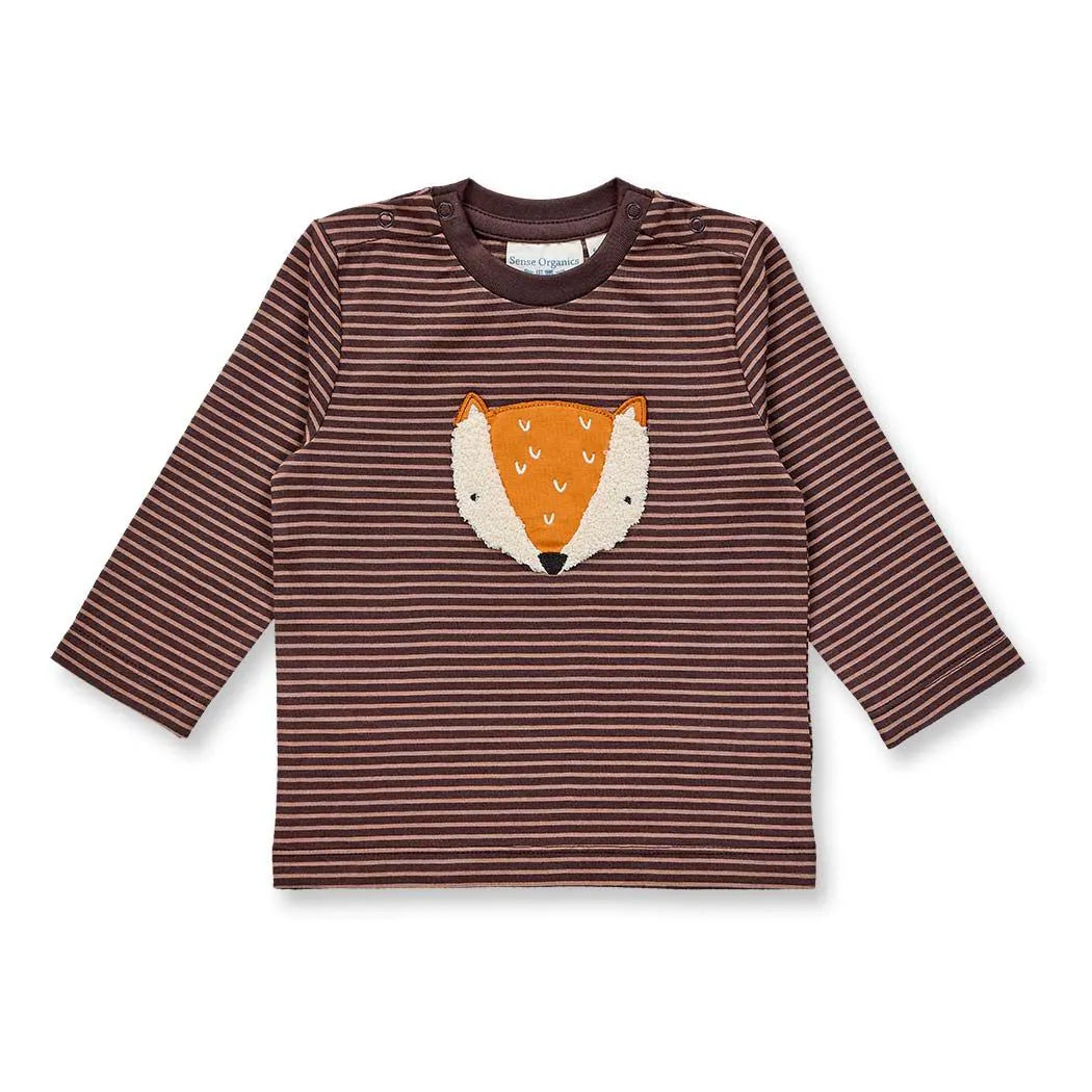 Sense Organics Elan Baby Shirt, dark brown stripes + Fox, Fuchs