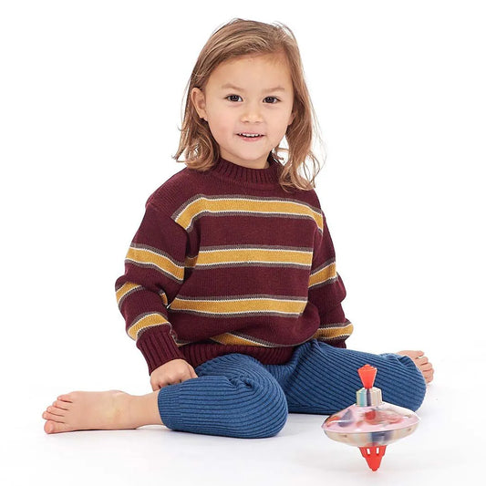 Sense Organics Strickpullover Delia Knitted Sweater Bordeaux - Mustard Stripes