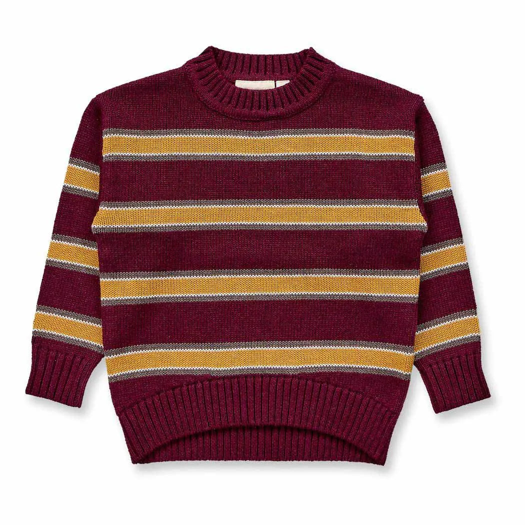 Sense Organics Strickpullover Delia Knitted Sweater Bordeaux - Mustard Stripes