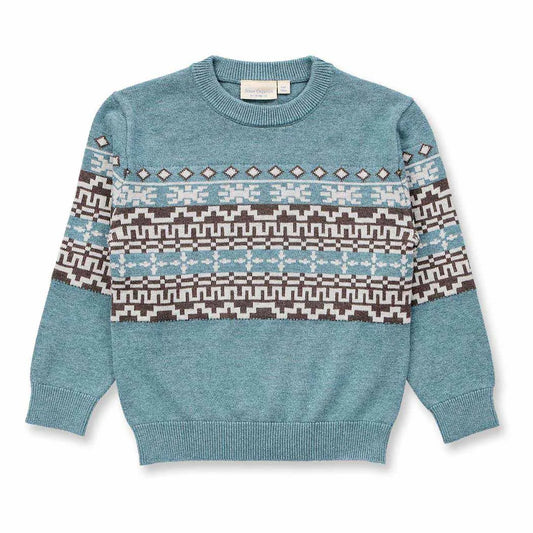 Sense Organics Ezra knitted Sweater, Pullover, sage melange + Pattern, grau Norweger