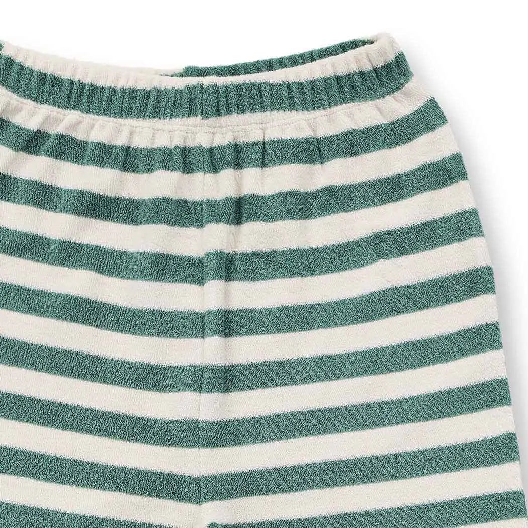 Sense Organics Long John Terry Pyjama, green teal stripes + Fox, Schlafanzug
