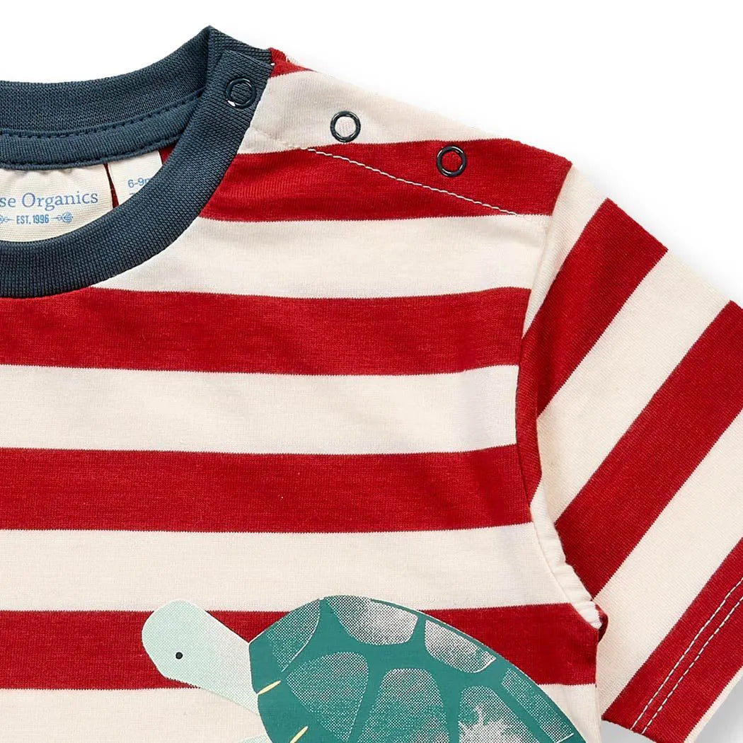 Sense Organics Anton Baby T-Shirt  rusty red stripes + Turtles