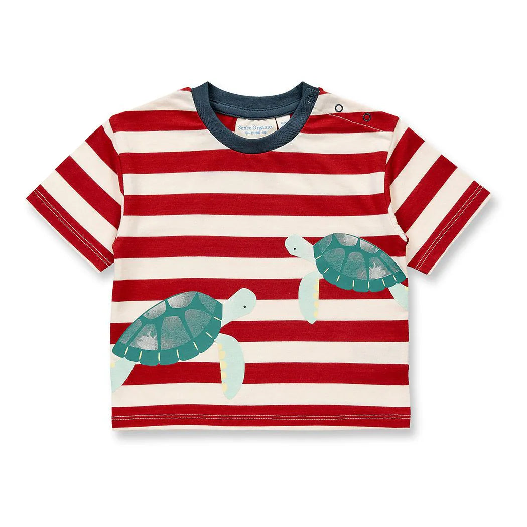 Sense Organics Anton Baby T-Shirt  rusty red stripes + Turtles