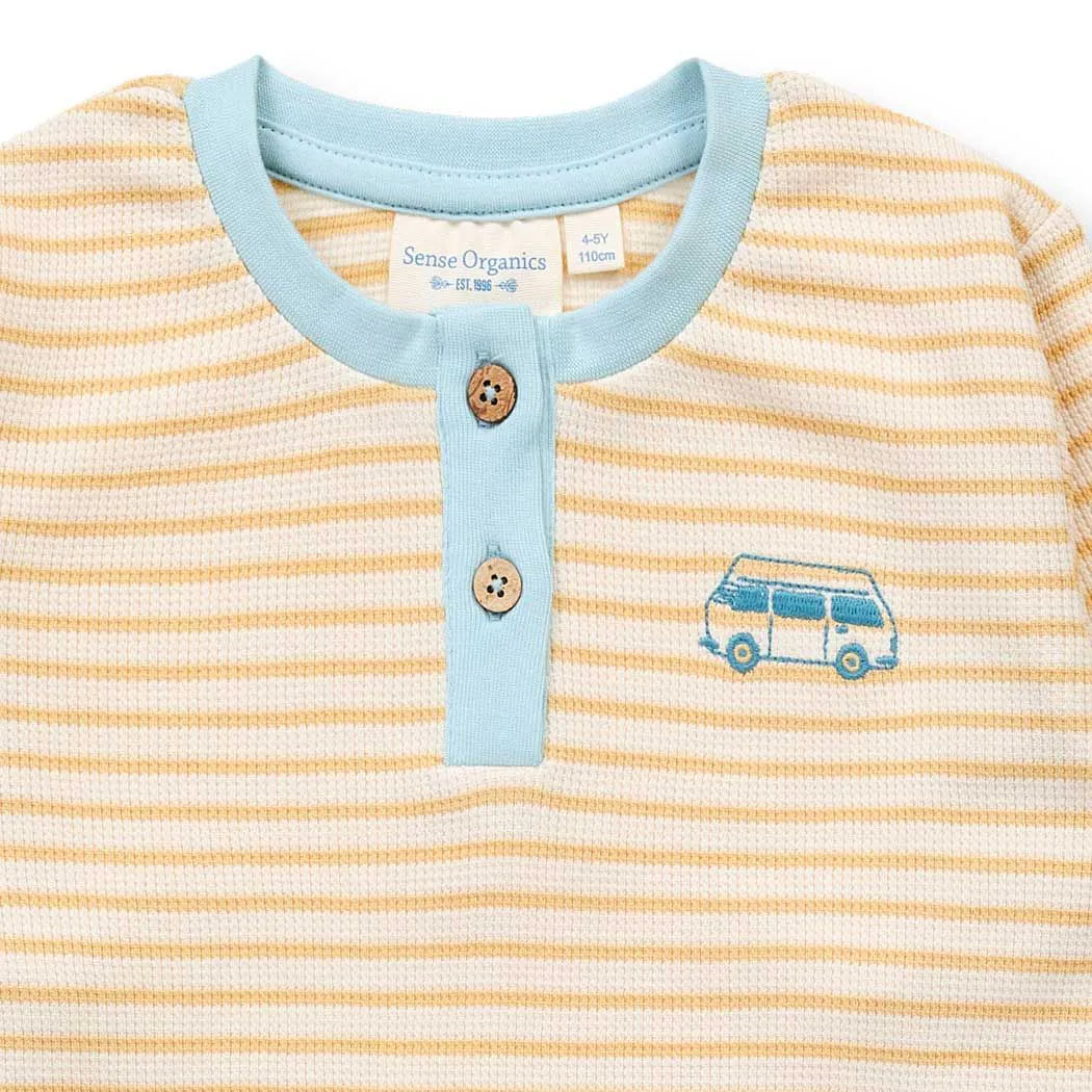 Sense Organics Junis Pyjama, cream yellow stripes + Caper, Schlafanzug