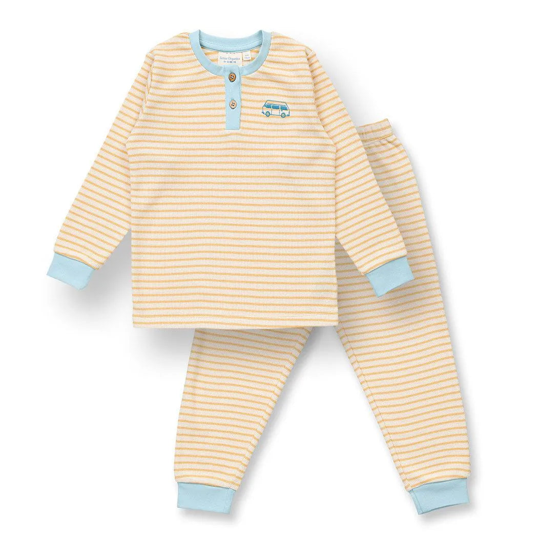 Sense Organics Junis Pyjama, cream yellow stripes + Caper, Schlafanzug