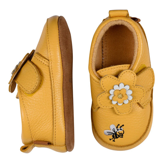 Melton Leder-Schuhe, Blume und Biene, gelb