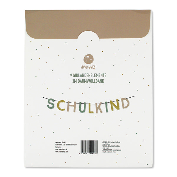Ava&Yves Girlande mit Text „Schulkind“, pastell