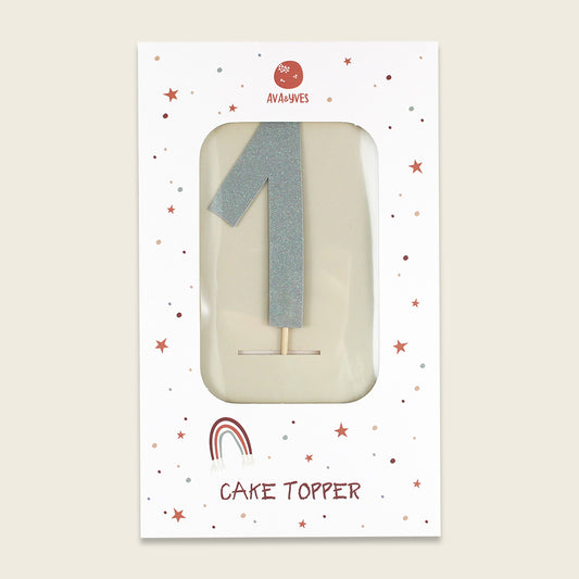 Ava & Yves Tortendeko, Cake Topper, Zahl 1, mit Glitzer