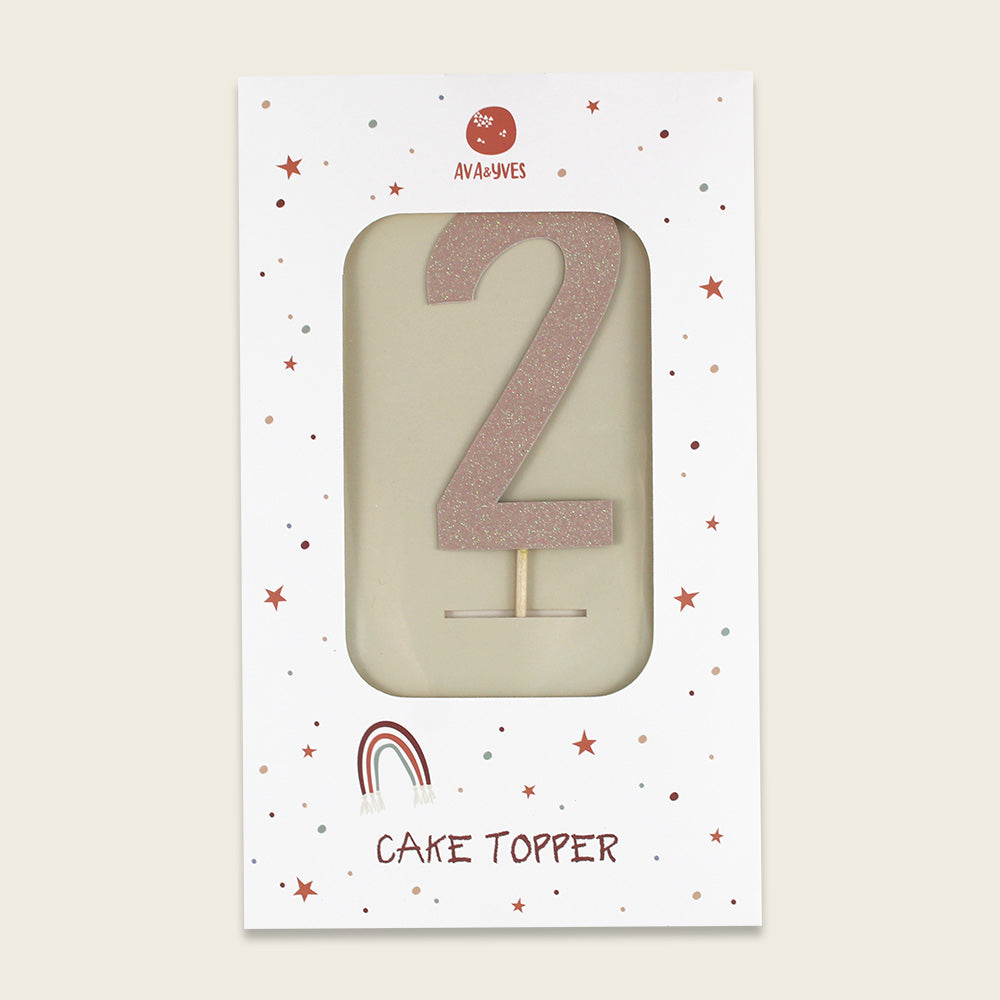 Ava & Yves Tortendeko, Cake Topper, Zahl 2, mit Glitzer