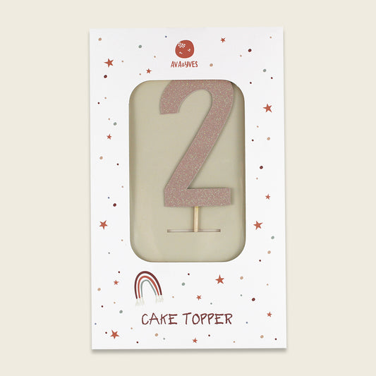 Ava & Yves Tortendeko, Cake Topper, Zahl 2, mit Glitzer