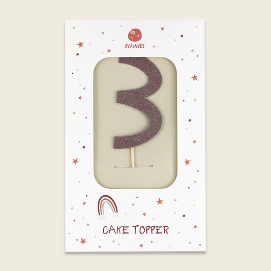 Ava & Yves Tortendeko, Cake Topper, Zahl 3, mit Glitzer
